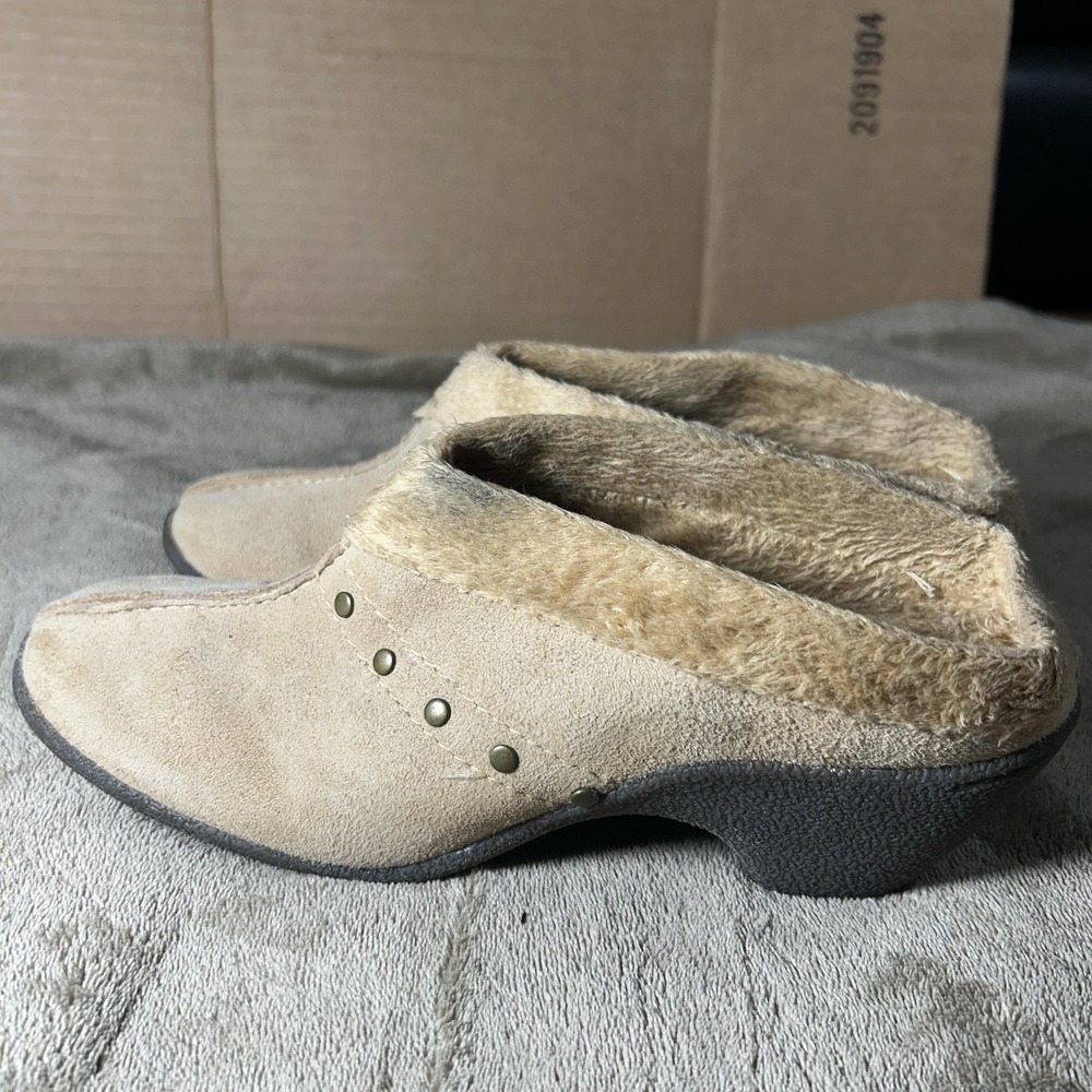 VanEli Womens Size 8 N Narrow Tan Suede Faux Fur Lined Slip‎ On Mule Clog Shoes